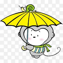 卡通猴宝宝猴子玩耍撑雨伞