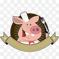 卡通手绘餐饮小猪厨师