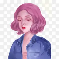 手绘卡通美女插画素材