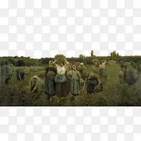 油画收割麦子劳动的农民