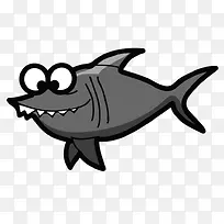 灰色鲨鱼手绘大眼睛鲨鱼超萌卡通