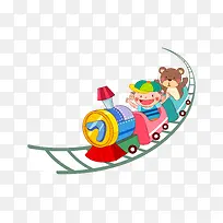 卡通手绘儿童玩具小火车上小孩子