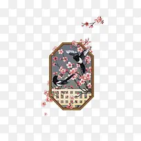 矢量桃花和鸟