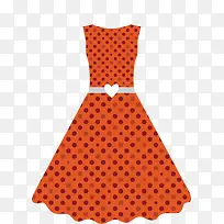 橘色波点连衣裙