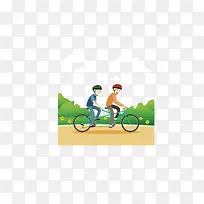 矢量手绘两个男孩一起骑自行车