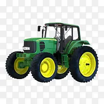 一辆黄绿色大型农用拖拉机