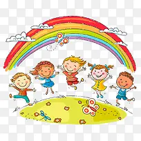 彩虹与卡通儿童