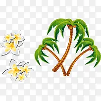 矢量手绘椰子树和鸡蛋花