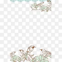 手绘树枝与小鸟边框