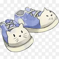 可爱猫咪蓝色婴儿鞋