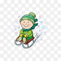 卡通小孩滑雪