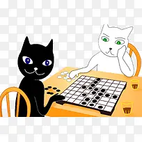 手绘下棋猫