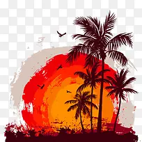 夕阳椰树图片素材