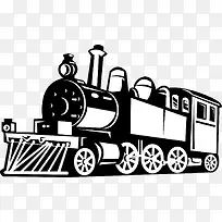 黑白插图蒸汽式老式火车