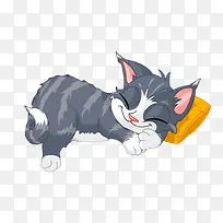 卡通在睡觉的灰色小猫
