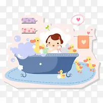 鸭子和宝宝洗澡图片素材