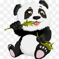 卡通动物熊猫吃竹子