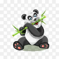 卡通手绘吃竹子熊猫