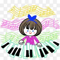 彩绘小女孩弹钢琴的手