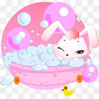 洗泡泡浴的兔子