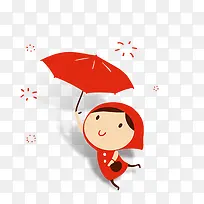 打着红色伞的可爱小姑娘