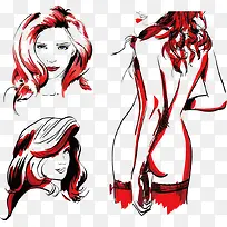 手绘美女矢量图