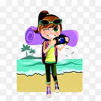 卡通女孩旅游