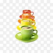 一排彩色咖啡杯