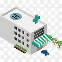 矢量图水彩卡通医院