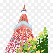 红色东京铁塔鲜花围绕