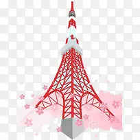 红色东京铁塔樱花扁平
