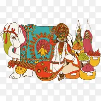 手绘风彩色印度文化