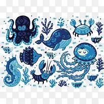 蓝色海洋生物背景图案