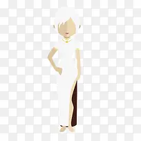 卡通穿白色旗袍的女性人物