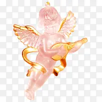 金色弹琵琶的天使小孩雕塑
