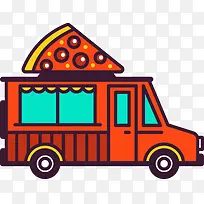 红色卡通披萨食物车