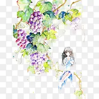 葡萄架下的小女孩