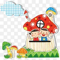 蘑菇小屋卡通矢量图