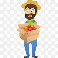 矢量图抱着满箱水果的长胡须男士