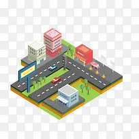 手绘卡通等距城市建筑插画