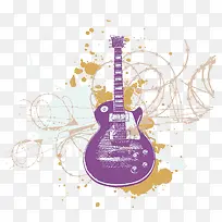 矢量紫色吉他和水彩