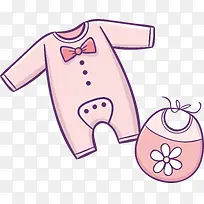 粉红色连脚裤围兜卡通可爱婴儿用
