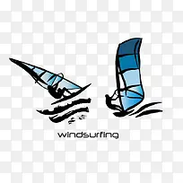 滑浪风帆男子的黑色和蓝色轮廓
