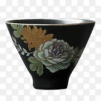 花卉图案黑陶茶杯