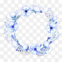 蓝色水彩手绘花环