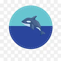 鲸鱼跃出水面的蓝色扁平化海洋矢