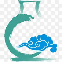 水彩花瓶祥云效果元素