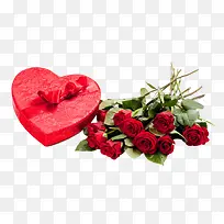 玫瑰花束心形红色礼盒