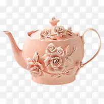 复古粉色雕花茶壶