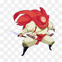 游戏人设红围巾披巾带刀武士